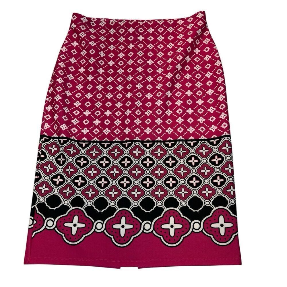 NYCC Women's Sz S Floral Pencil Straight Skirt Pink Stretchy Preppy Geometric